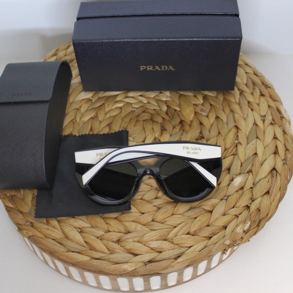 Prada 52mm Cat Eye Sunglasses Black Talc Grey White Sunnies Authenticated - Picture 11 of 12
